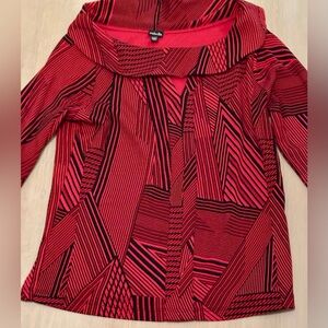 Rafaella Women’s Red & Black Geometric Long Sleeve Blouse, Small, Like New
